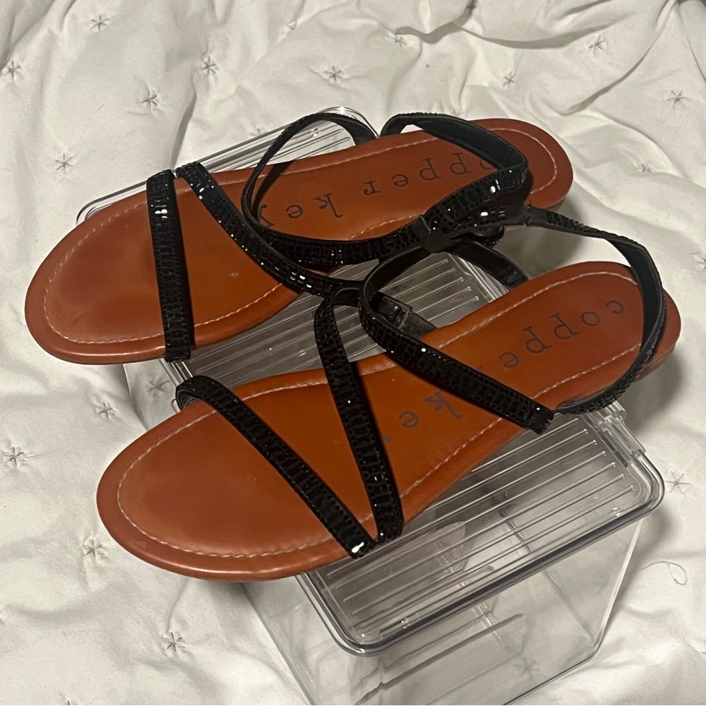 Copper Key Sparkling Black Strappy Sandals